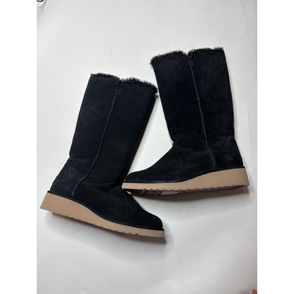 Koolaburra by UGG Black Suede Tall Wedge Winter Boots Women 9 Faux Fur Lined